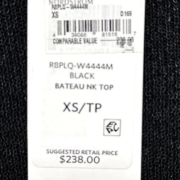 NWT EILEEN FISHER Organic Linen Délavé Bateau Neck Top XS Black Flare Sleeves 2 - Picture 6 of 9